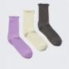 3er-Pack Socken mit Rüschenrand – Flieder/Cremefarben/Dunkelgrau 3er-Pack Socken mit Rüschenrand – Flieder/Cremefarben/Dunkelgrau