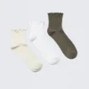 3er-Pack Socken mit Rüschenrand – Hellbeige/Weiß/Khaki-Grün 3er-Pack Socken mit Rüschenrand – Hellbeige/Weiß/Khaki-Grün