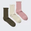 3er-Pack Socken mit Rüschenrand – Khaki/Cremefarben/Altrosa 3er-Pack Socken mit Rüschenrand – Khaki/Cremefarben/Altrosa
