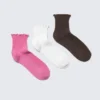 3er-Pack Socken mit Rüschenrand – Rosa/Weiß/Braun