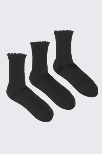 3er-Pack Socken mit Rüschenrand – Schwarz