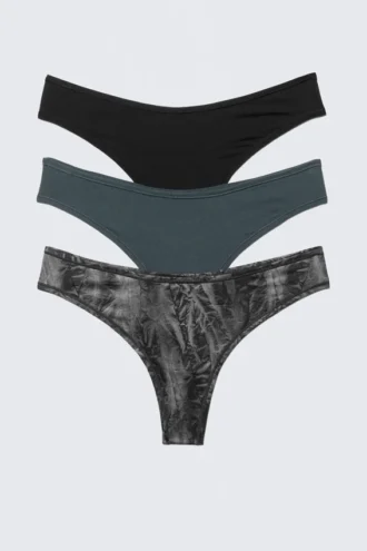 3er-Pack Soul Micro-Tangas – Schwarz/Blau/Crinkle-Grau