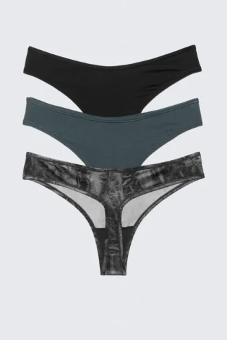 3er-Pack Soul Micro-Tangas – Schwarz/Blau/Crinkle-Grau