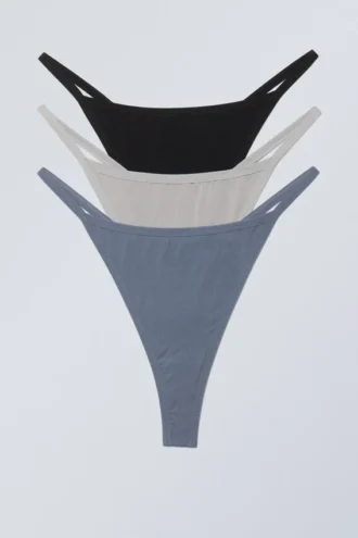 3er-Pack Soul Tanga-String – Grau, Schwarz, Blau