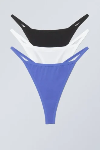 3er-Pack Soul Tanga-String – Weiß, Schwarz, Blau