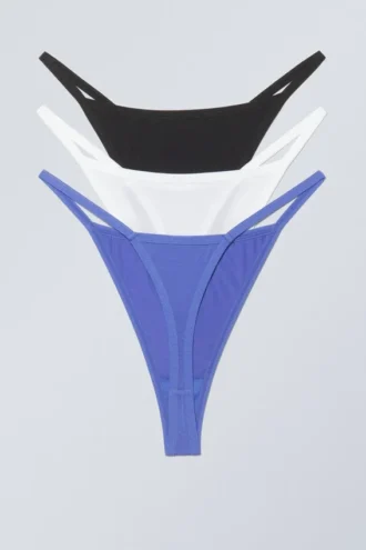 3er-Pack Soul Tanga-String – Weiß, Schwarz, Blau