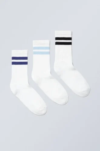 3er-Pack Sport-Socken mit Streifen – Blaue & schwarze Streifen