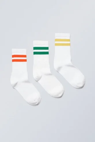 3er-Pack Sport-Socken mit Streifen – Gelb, Grün, Rot