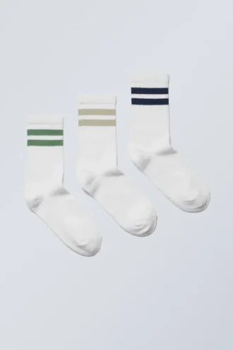 3er-Pack Sport-Socken mit Streifen – Grün, Khaki, schwarze Streifen