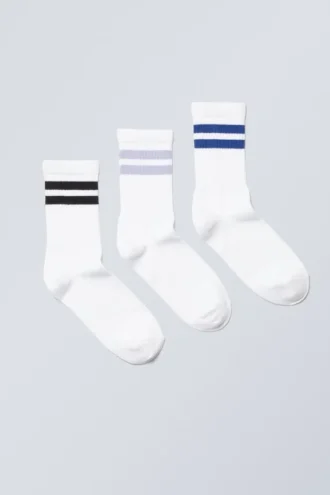 3er-Pack Sport-Socken mit Streifen – Schwarz, Lila, Blau