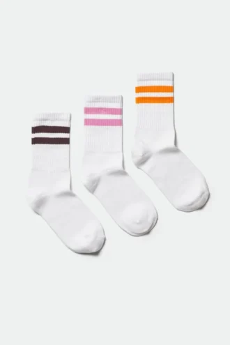 3er-Pack Sport-Socken mit Streifen – Weiß mit mehreren Streifen