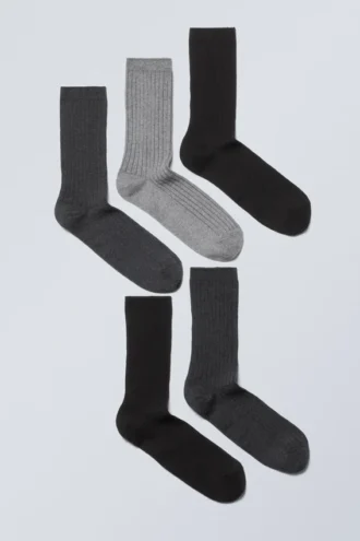 5er-Pack gerippte Socken – Schwarz-Grau