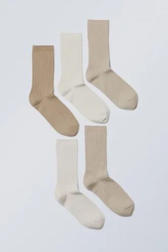 5er-Pack Rippensocken – Beige-Mix