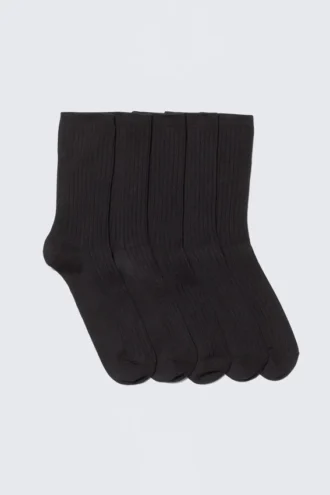 5er-Pack Rippensocken – Schwarz