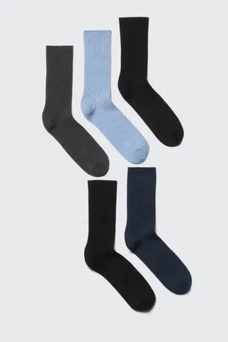 5er-Pack Rippensocken – Schwarz/Grau/Blau