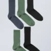 5er-Pack Rippensocken – Staubgrün, Staubblau, Schwarz 5er-Pack Rippensocken – Staubgrün, Staubblau, Schwarz