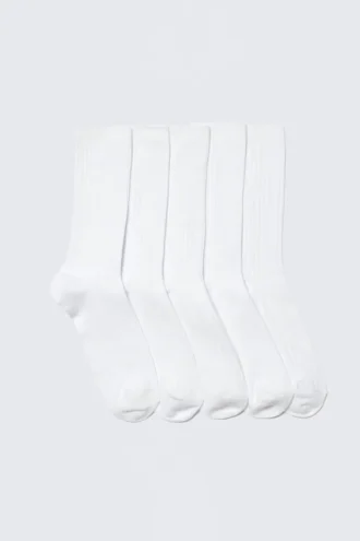 5er-Pack Rippensocken – Weiß