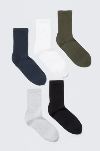 5er-Pack Socken – Blau/Grün/Grau/Schwarz/Weiß