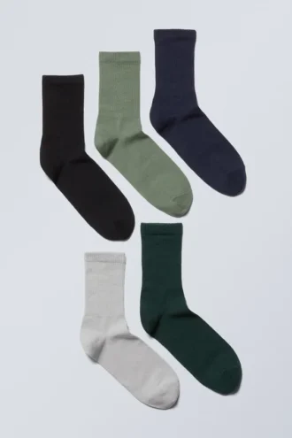 5er-Pack Socken – Grün, Schwarz, Grau, Marineblau