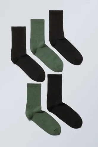 5er-Pack Socken – Schwarz, Staubgrün