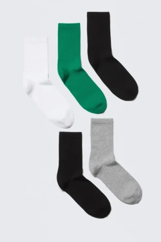 5er-Pack Socken – Schwarz/Weiß/Grau/Grün