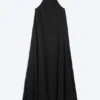 A-Linien-Kleid mit Wasserfallausschnitt – Schwarz A-Linien-Kleid mit Wasserfallausschnitt – Schwarz
