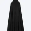 A-Linien-Kleid mit Wasserfallausschnitt – Schwarz A-Linien-Kleid mit Wasserfallausschnitt – Schwarz