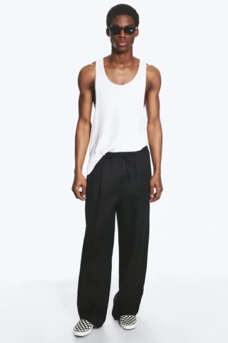 Adler Loose Fit Straight Hose aus Leinenmischung – Schwarz Adler Loose Fit Straight Hose aus Leinenmischung – Schwarz