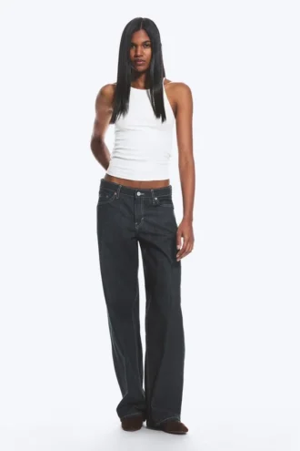 Ample Low Rise Loose Wide Jeans – Blue Rinse – Dunkelblau