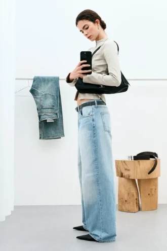 Ample Low Rise Loose Wide Jeans – Kimberley Blue – Hellblau