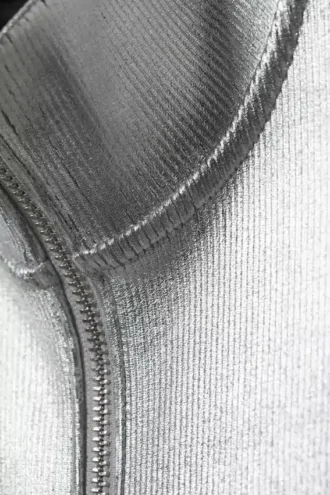 Angie Silberbeschichtete Langarm-Strickjacke – Silber