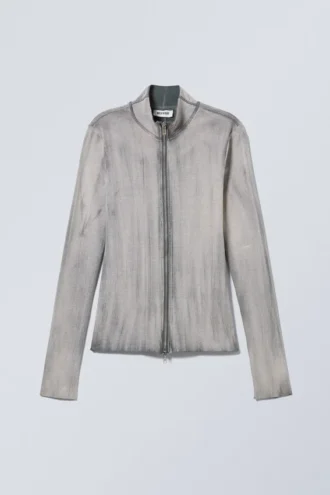 Anja Zip Rollkragen-Langarmshirt – Grau, Spray Wash