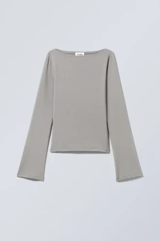 Annie Langarmshirt mit U-Boot-Ausschnitt – Grau