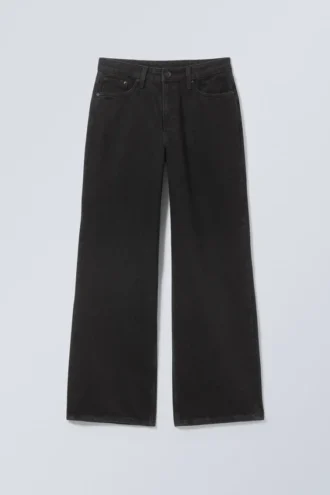 Area Mid Rise Loose Wide Jeans – Black Rinse – Schwarz