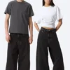 Astro Mid Rise Baggy Faux Leather Pocket Jeans – Black Rinse – Schwarz
