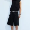 Astro Mid Rise Loose Baggy Denim Shorts – Black Rinse – Schwarz