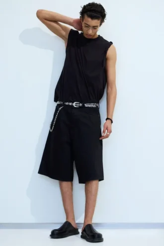 Astro Mid Rise Loose Baggy Denim Shorts – Black Rinse – Schwarz