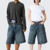 Astro Mid Rise Loose Baggy Denim Shorts – Blue Hymn – Mittelblau