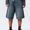 Astro Mid Rise Loose Baggy Denim Shorts – Blue Hymn – Mittelblau