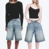 Astro Mid Rise Loose Baggy Denim Shorts – Blue Stream – Mittelblau