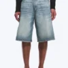 Astro Mid Rise Loose Baggy Denim Shorts – Blue Stream – Mittelblau
