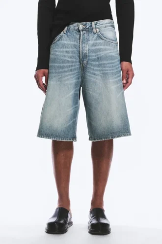 Astro Mid Rise Loose Baggy Denim Shorts – Blue Stream – Mittelblau