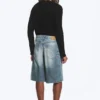 Astro Mid Rise Loose Baggy Denim Shorts – Blue Stream – Mittelblau