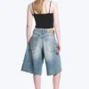 Astro Mid Rise Loose Baggy Denim Shorts – Blue Stream – Mittelblau