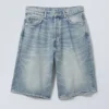 Astro Mid Rise Loose Baggy Denim Shorts – Blue Stream – Mittelblau
