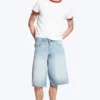 Astro Mid Rise Loose Baggy Denim Shorts – Kimberley Blue – Hellblau