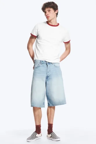 Astro Mid Rise Loose Baggy Denim Shorts – Kimberley Blue – Hellblau