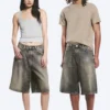 Astro Mid Rise Loose Baggy Denim Shorts – Redondo Black – Schwarz