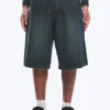 Astro Mid Rise Loose Baggy Denim Shorts – Seeblau – Mittelblau