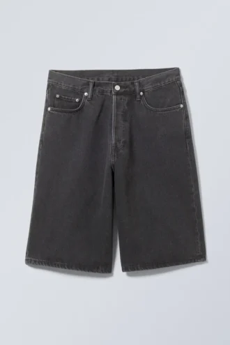 Astro Mid Rise Loose Baggy Denim Shorts – Tuned Black